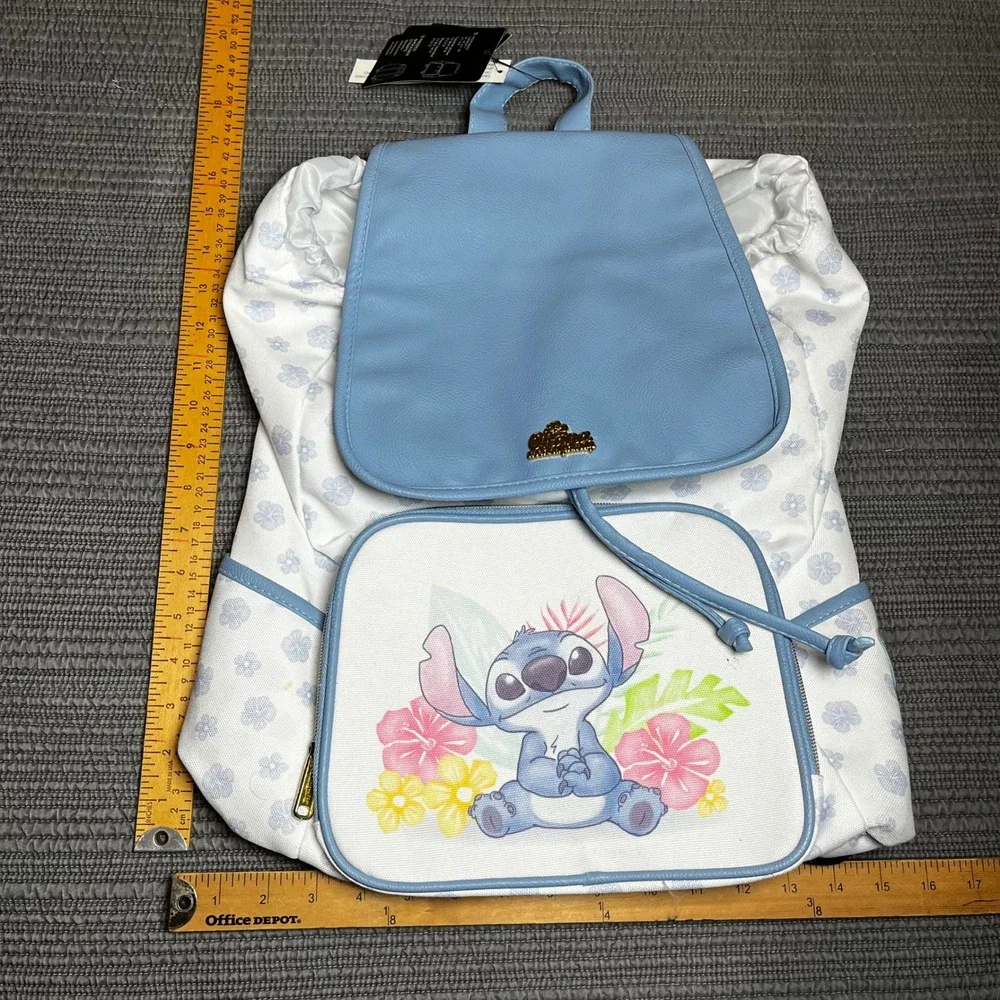 Disney Lilo & Stitch Ohana Means Family Laptop Backpack Blue White Floral NWT